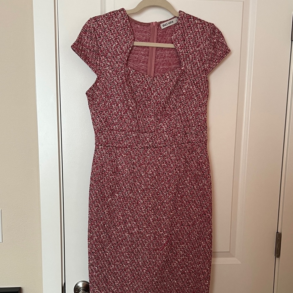 Grace Karin Textured pink tweed Cap Sleeve knee length Dress HALF PRICE!!